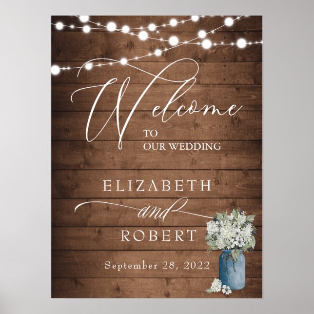 Poster Casamento De Madeira Com Luzes Elegantes Brancas (Frente)