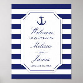 Poster Casamento de Marinho de Âncora Náutica Blue Stripe