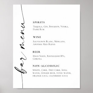 Poster Casamento de Menu de Bar Simples Elegante