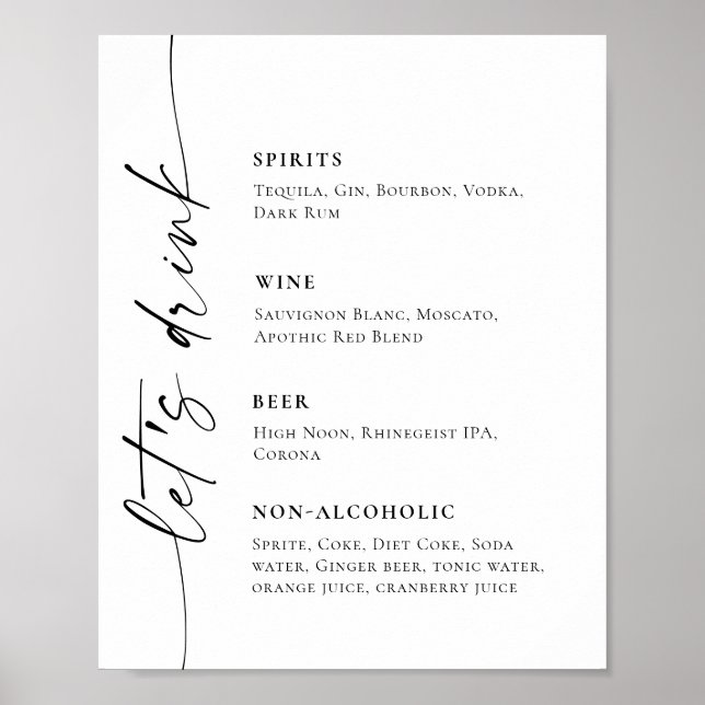 Poster Casamento de Menu de Bar Simples Elegante (Frente)