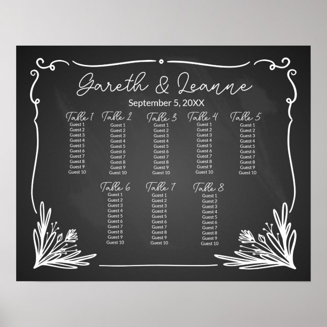 Poster Casamento de mesa de assentos de quadro (Frente)