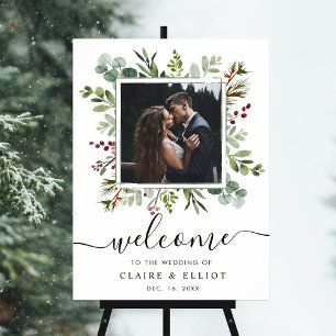 Poster Casamento de Natal Botânico Bem-vindo Foto Verde