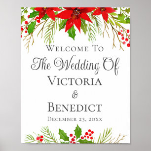 Poster Casamento de Natal Festivo Poinsettia Personalizad