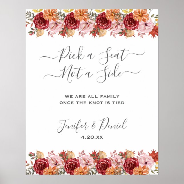 Poster Casamento de Outono com Folhas de Outono Elegantes (Frente)