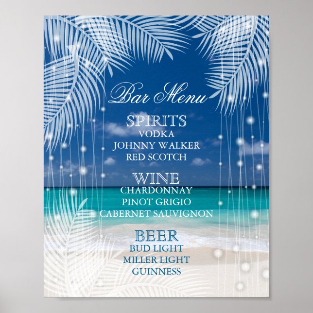 Poster Casamento de praia à noite - Menu Bar (Frente)