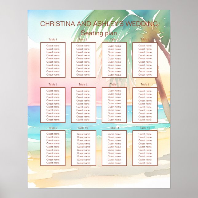 Poster Casamento de Praia Tropical de Watercolor (Frente)