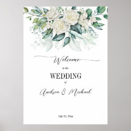 Poster Casamento de rosas brancas de eucalipto verde