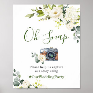 Poster Casamento de Rosas Brancas Eucalyptus Elegantes