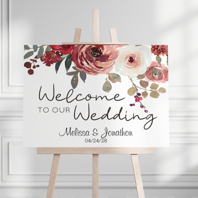 Poster Casamento de Rosas Florais Red Blush (Criador carregado)
