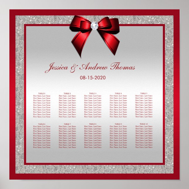 Poster Casamento de Ruby Red & Silver Glitter Elegante (Frente)