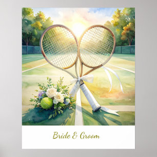Poster Casamento de Tênis com raquete no campo