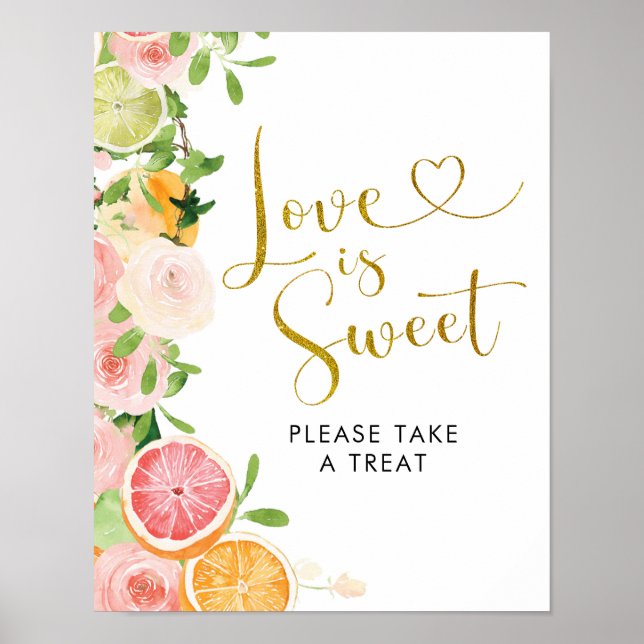 Poster Casamento de Toranja Cítrico O Amor é Doce (Frente)