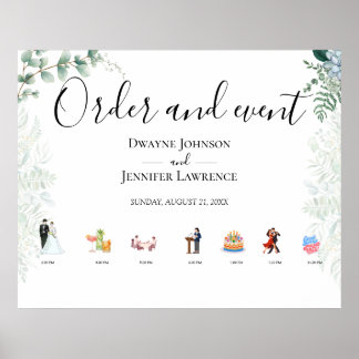 Poster Casamento de Verão com Verde Folhagem de Eucalipto