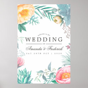 Poster Casamento de Verão Floral de Hortelã Tropical Bem-
