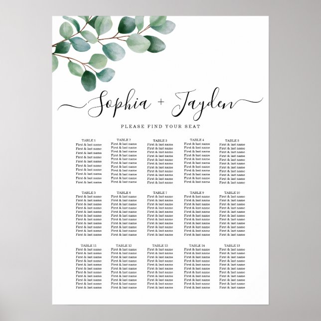 Poster Casamento de Verde com Eucalipto Moderno (Frente)
