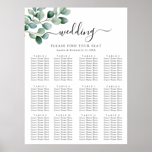 Poster Casamento de Verde com Eucalipto Moderno (Frente)