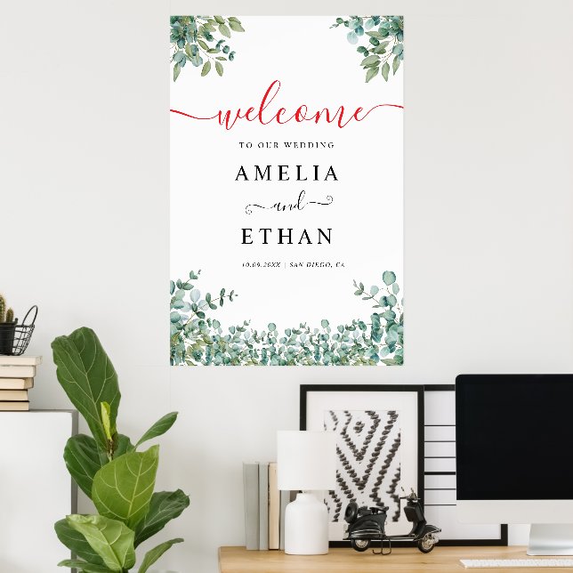 Poster casamento de verde eucalipto  (Escritório em casa)