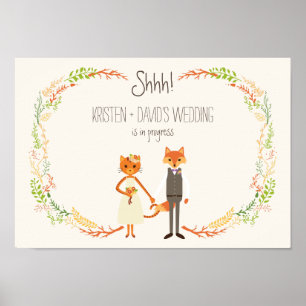 Poster Casamento de Whimsland Cat & Fox em Curso