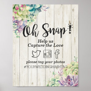Poster Casamento Decor Snap Hashtag Suculenta Madeira Rús