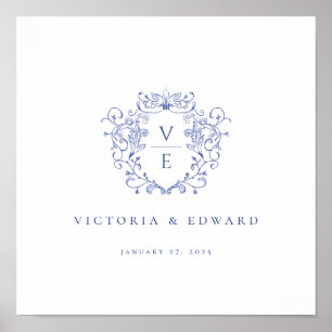 Poster Casamento do Monograma de Crest Ornamentais Regenc