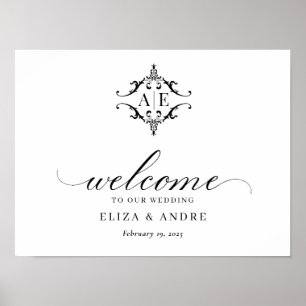 Poster Casamento do Monograma do Paixão Negro e Branco El