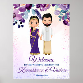 Poster Casamento do sul da Índia Tamil Telugu azul roxo