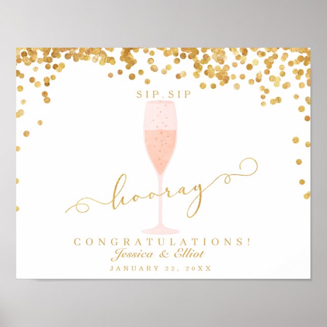 Poster Casamento Dourado com Champanhe Elegante Confetti (Frente)