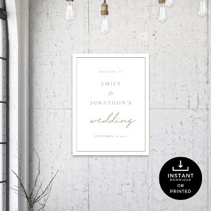 Poster Casamento Dourado de Boas-vindas com Script Minima
