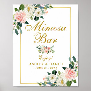 Poster Casamento Dourado Mimosa com Blush Floral de Cor F