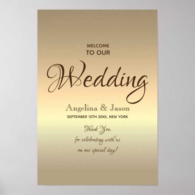 Poster Casamento Dourado Simples de Boas-Vindas (Frente)