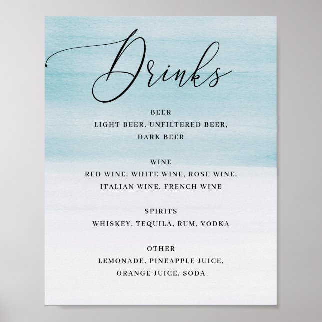 Poster Casamento Elegante à Beira-Mar | Bebidas Aquarela  (Frente)
