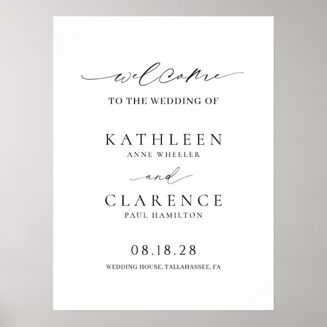Poster Casamento Elegante Branco e Negro Clássico (Frente)