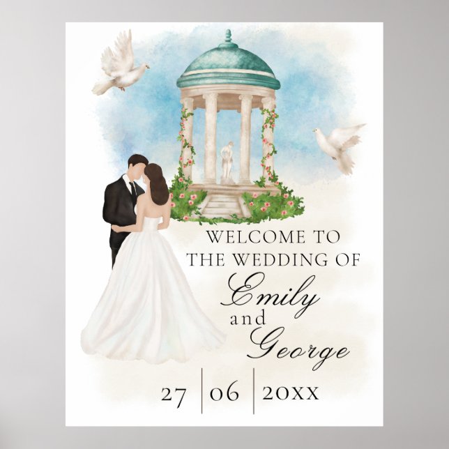 Poster Casamento elegante com noiva e noiva Gazebo (Frente)