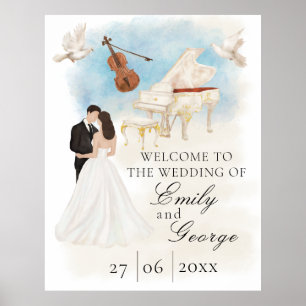 Poster Casamento elegante com noiva e noivo  Piano   Viol