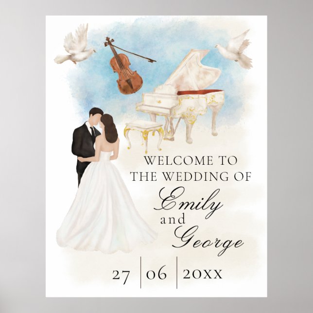 Poster Casamento elegante com noiva e noivo| Piano | Viol (Frente)
