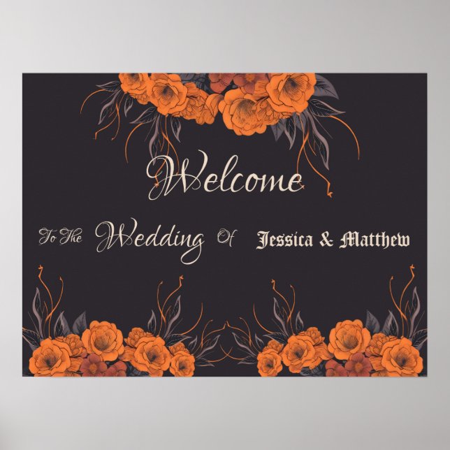 Poster Casamento Elegante das Flores Laranja (Frente)