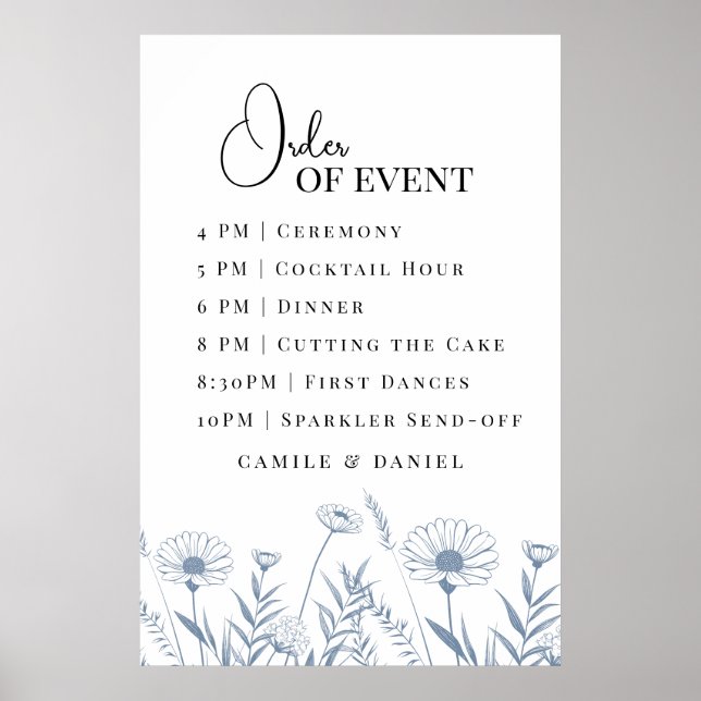 Poster Casamento Elegante de Flor Silvestre Periwinkle (Frente)