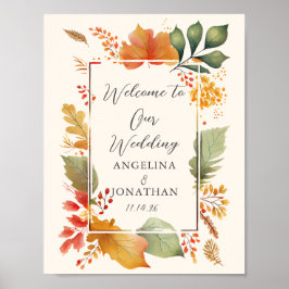 Poster Casamento Elegante de Folhas de Outono Personaliza