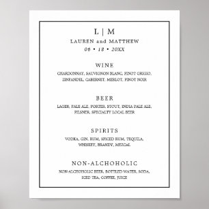 Poster Casamento elegante de monograma branco e preto sim