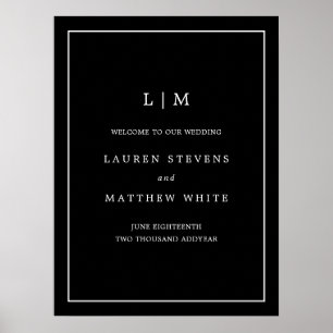 Poster Casamento elegante de monograma preto simples