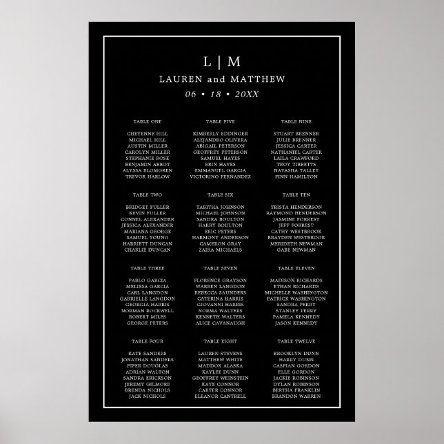 Poster Casamento elegante de monograma preto simples (Frente)