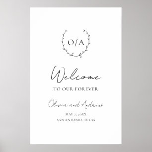 Poster Casamento Elegante do Monograma Wreath Clássico