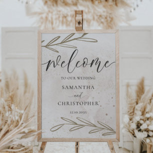 Poster Casamento Elegante Dourado & Beige Foliage Waterco