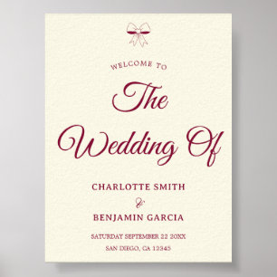 Poster Casamento Elegante em Script Burgundy Creme Marfim