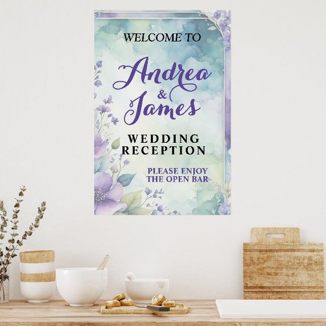 Poster Casamento Elegante em Tons Pastéis de Lavanda e Ve (Cozinha)