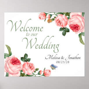 Poster Casamento Elegante Floral de Rosa Rosa Rosa-Rosa-R