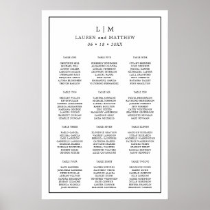 Poster Casamento Elegante Lauren Black and White Monogram