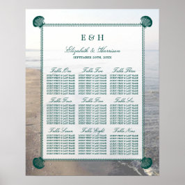 Poster Casamento Elegante Monograma & Teal Scallop Beach