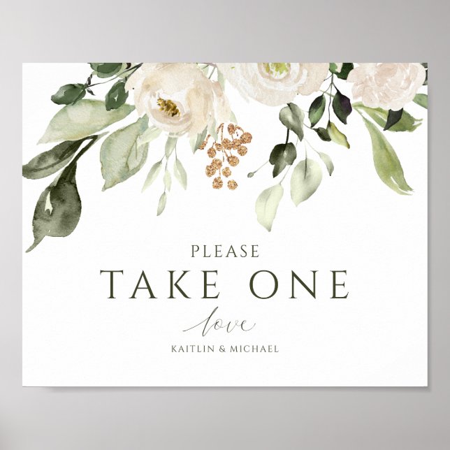 Poster Casamento Elegante Por Favor Tome Um Sinal Branco  (Frente)