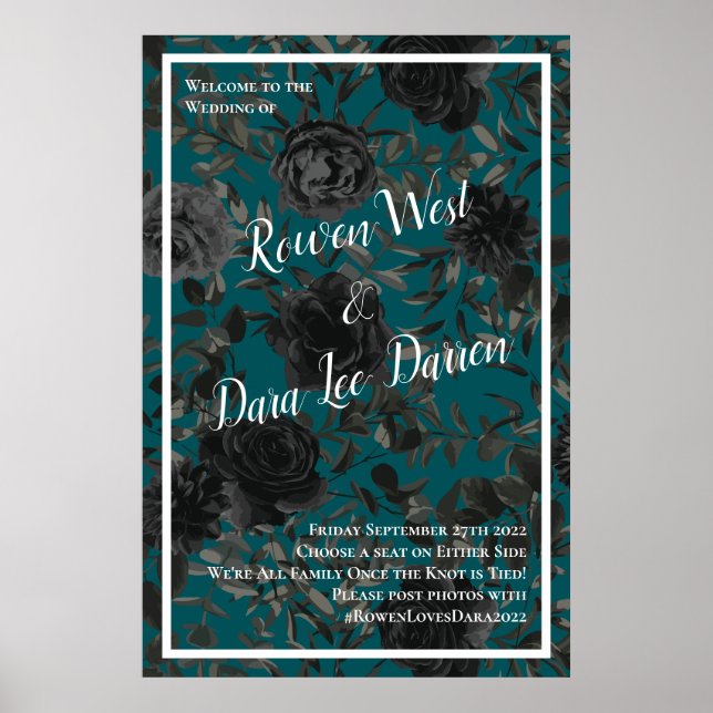 Poster Casamento Elegante Rosa Gótico de Teal Negro (Frente)
